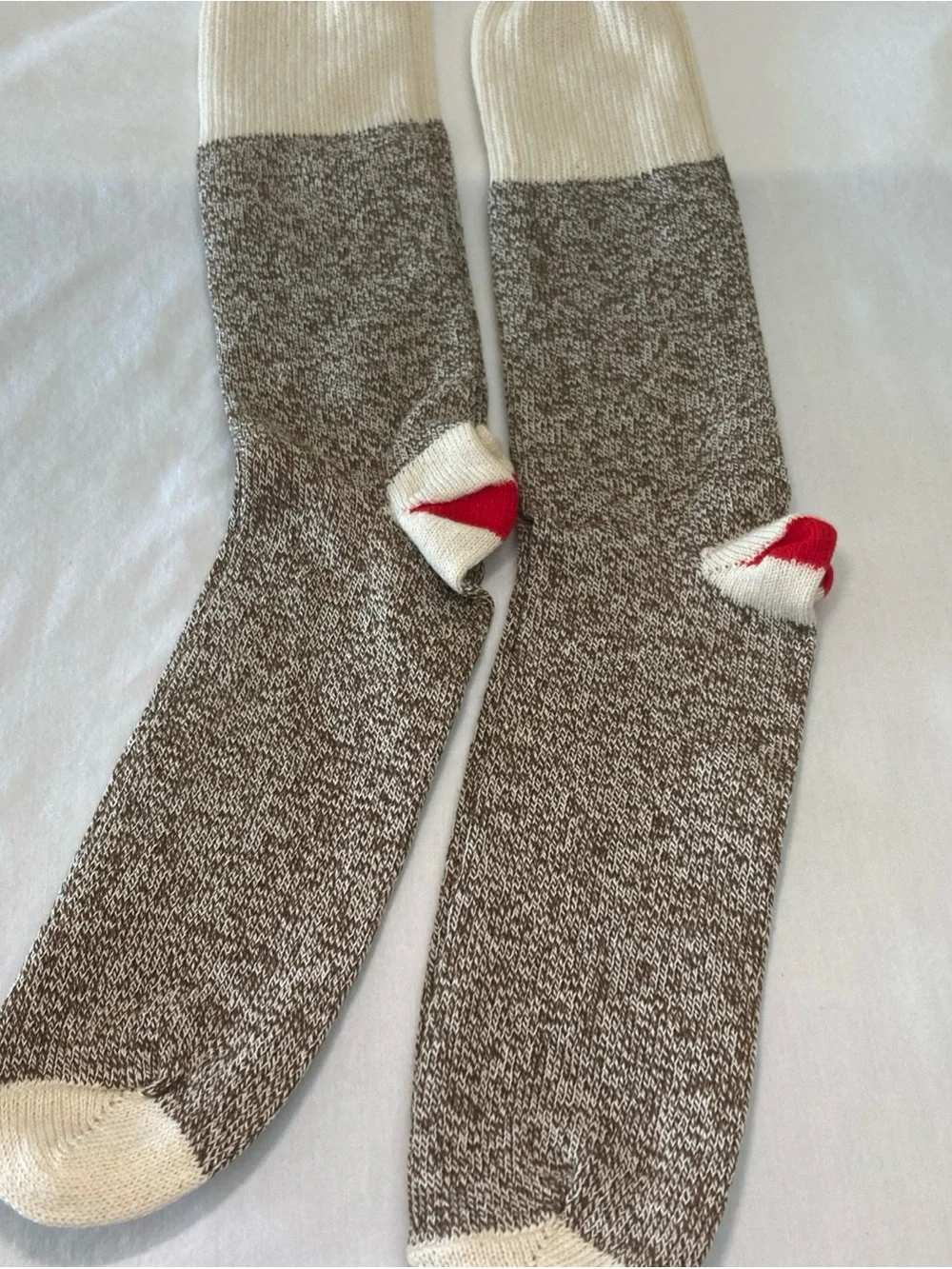Rockford Red Heel Socks Cream and Marled Brown Crew Socks with red heel NWT